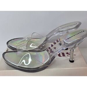 Delicious Glam Clear Iridescent Holographic Kitten Heel Slide Sandals Size 7
340
